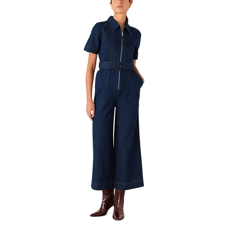 Whistles Denim Pintuck Belted Jumpsuit