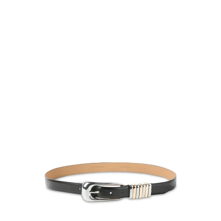 Ettika Women's Metal Core Black Leather Belt