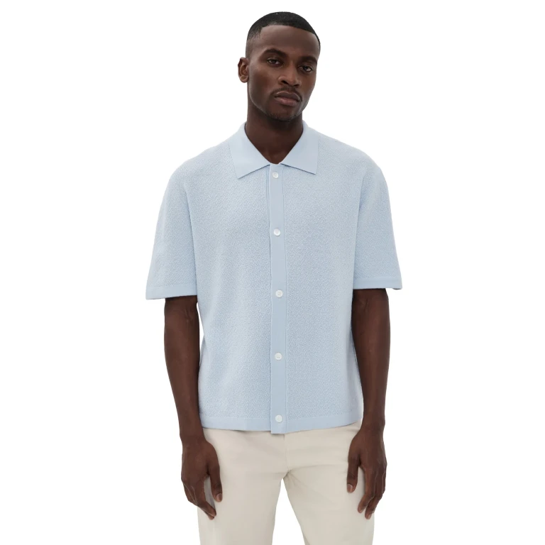 FRAME Short Sleeve Cardigan Sweater Pale Blue L