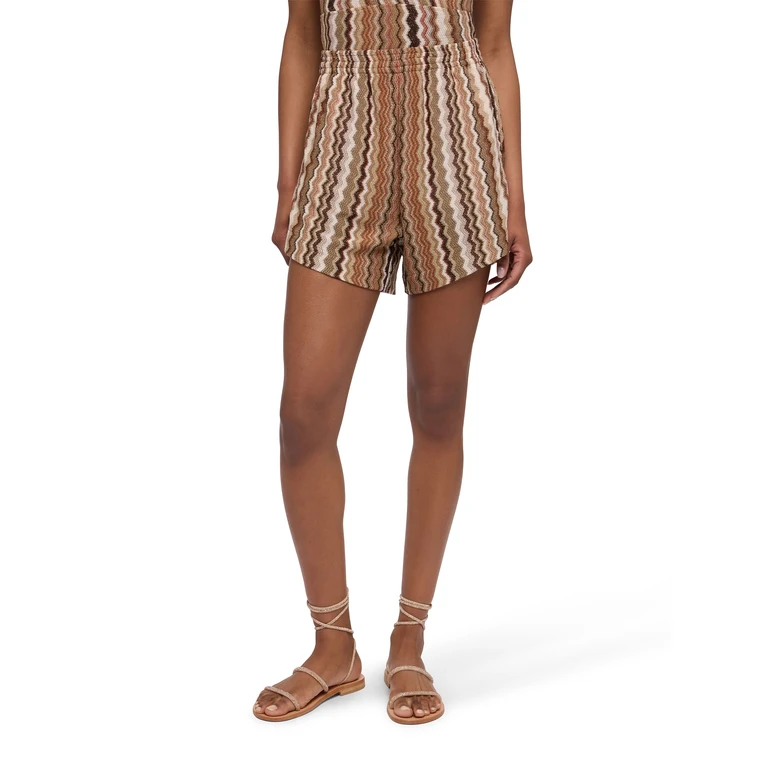 Mc2 Saint Barth Meave Rachel Knit Fabric Pull Up Shorts Brown Pant - Women