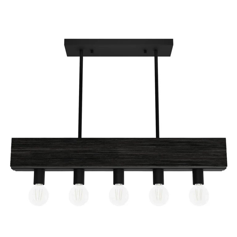 Natural Black Iron Five Light Linear Chandelier from the Donelson Collection