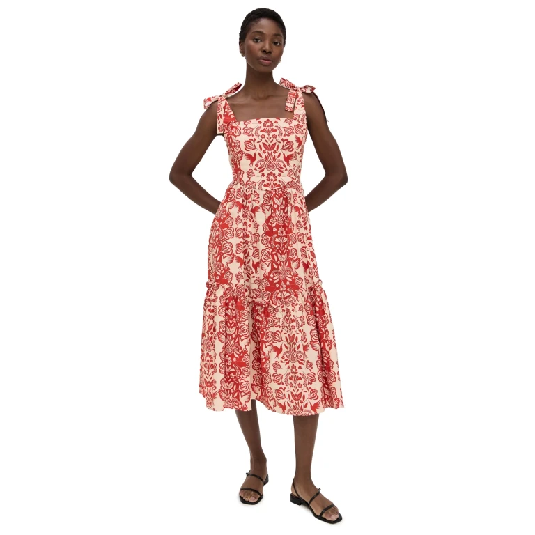 The Lulo Project The Backbone Dress Red Folk Paisly M