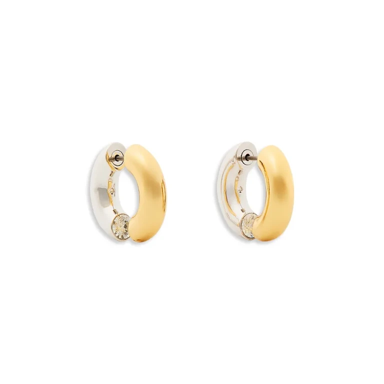 kate spade new york Interlock Cubic Zirconia Open Huggie Hoop Earrings in Two Tone