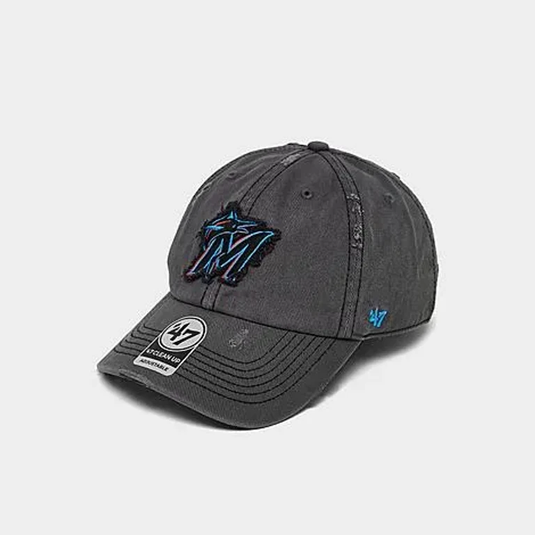47 Brand '47 Miami Marlins MLB Weathered Clean Up Strapback Hat in Coal