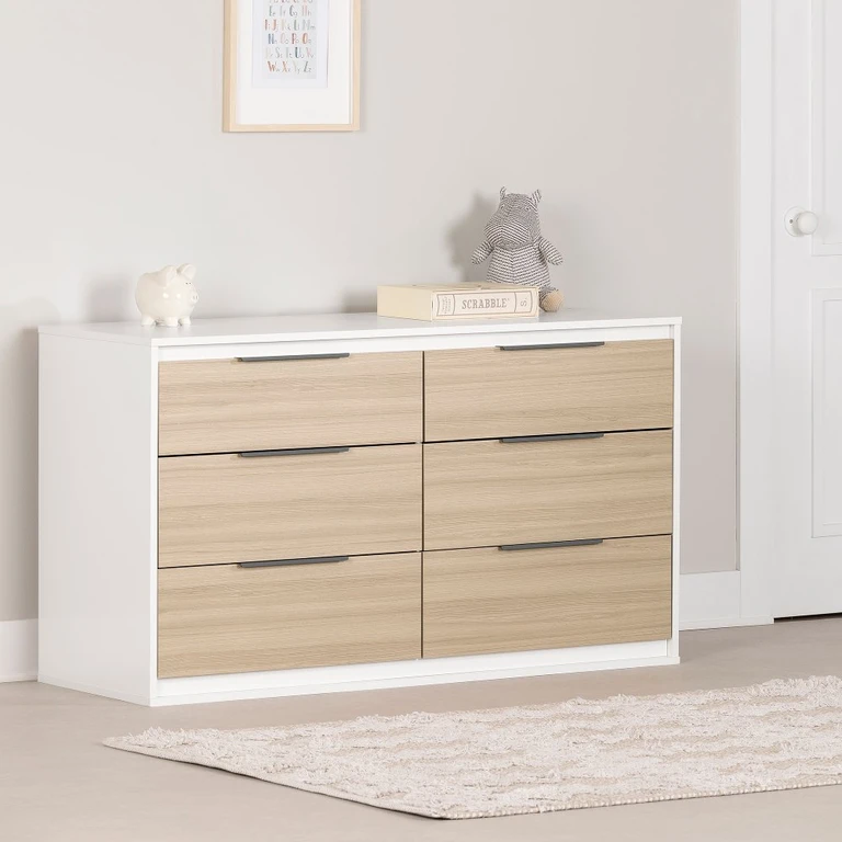 Hourra Soft Elm and White 6-Drawer Dresser - South Shore