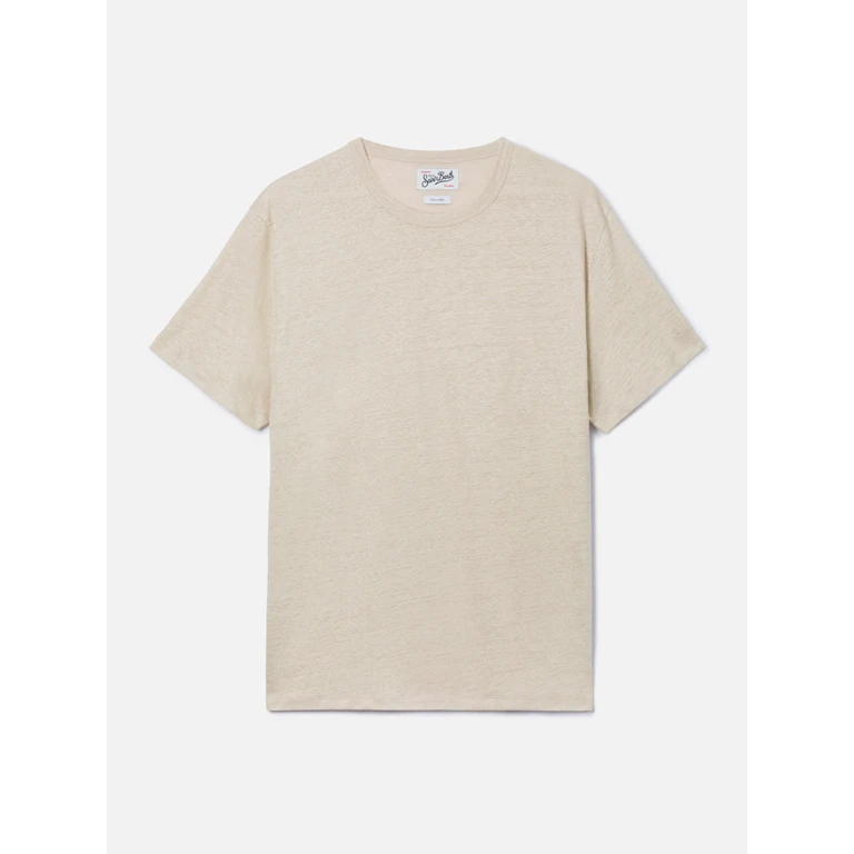 Mc2 Saint Barth Cream Ecstasea Pure Linen T-Shirt With Logo Embroidery White - Men