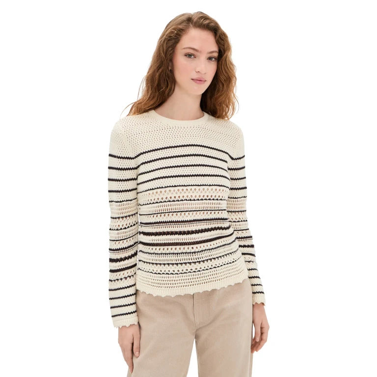 Madewell Striped Open-Stitch Sweater Ivory And Chocolate Stripe S