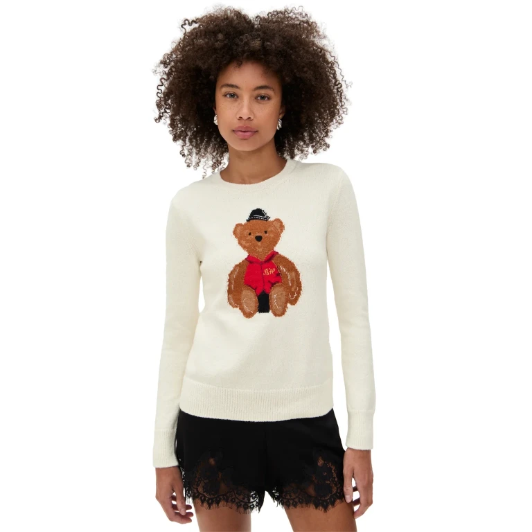 Lingua Franca Women's Bo Bear Cotton Crewneck Sweater Cream S