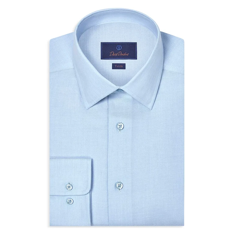David Donahue Trim Fit Cashmere Blend Solid Twill Dress Shirt