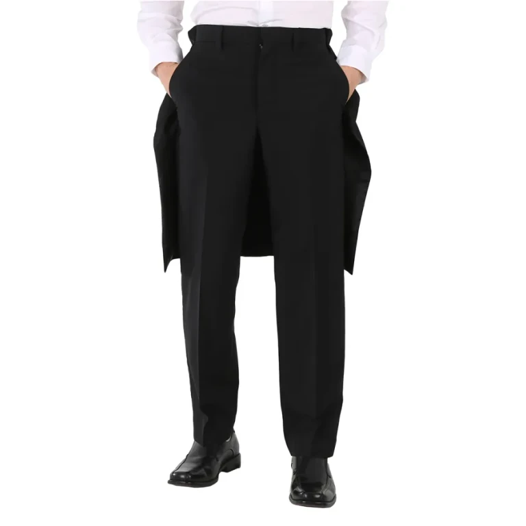 Burberry Mens Black Cape Detail Tailored Trousers