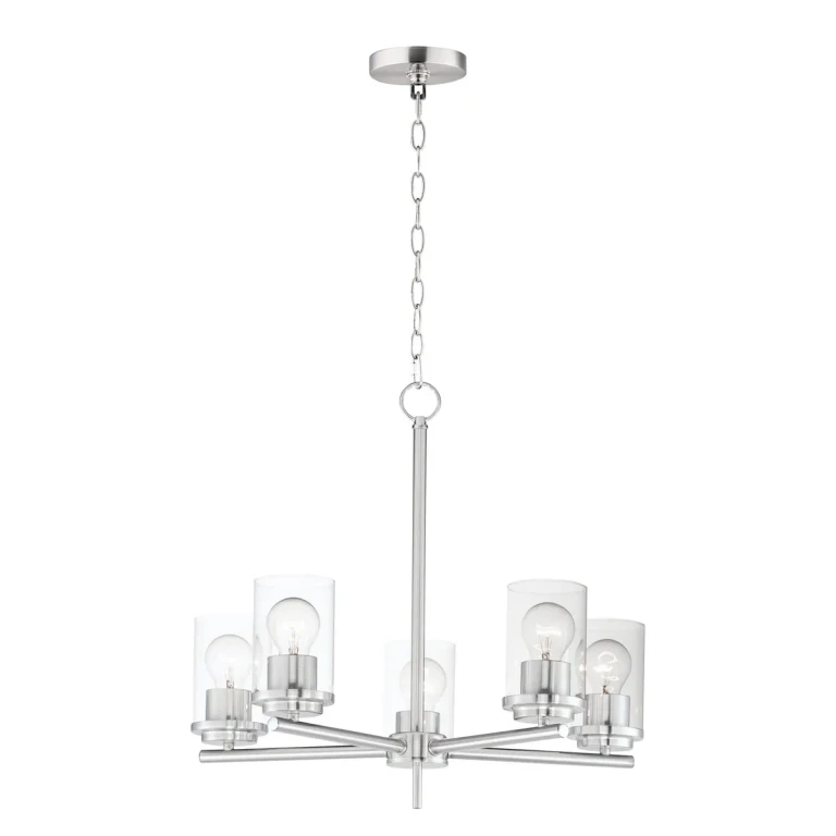 Satin Nickel Five Light Chandelier from the Corona Collection