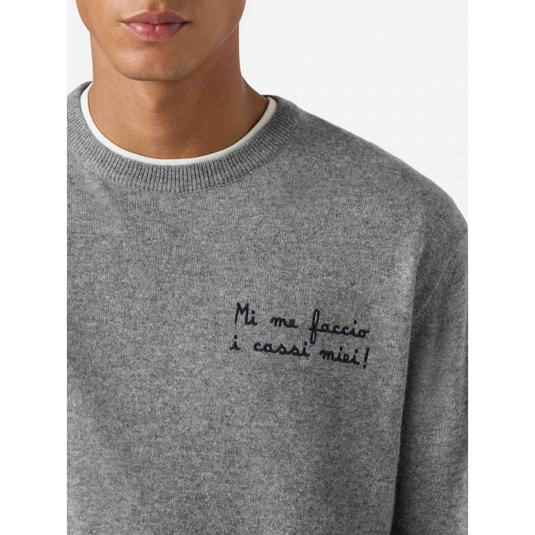 Mc2 Saint Barth Crewneck Heron Light With Mi Me Faccio I Cassi Miei! Embroidery Vacanze Di Natale Special Edition Grey - Men