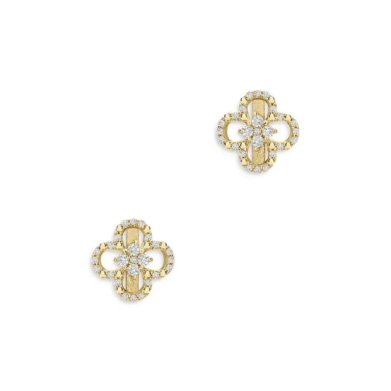 Diamond Clover Stud Earrings in 14K Yellow Gold, 0.15 tcw