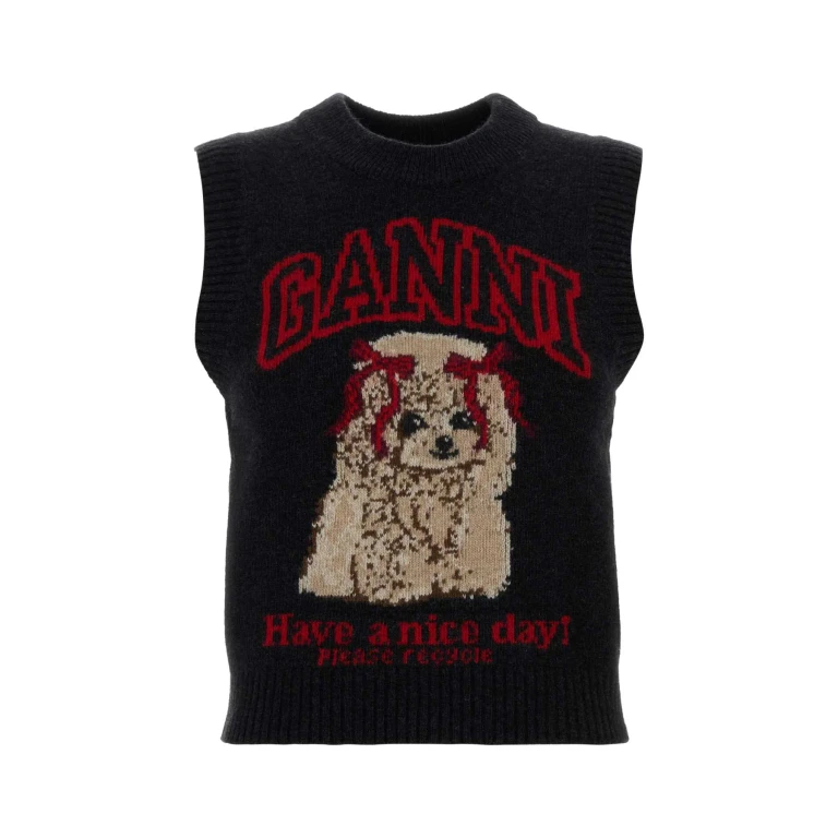 Ganni Black Sand Wool Blend Knitwear