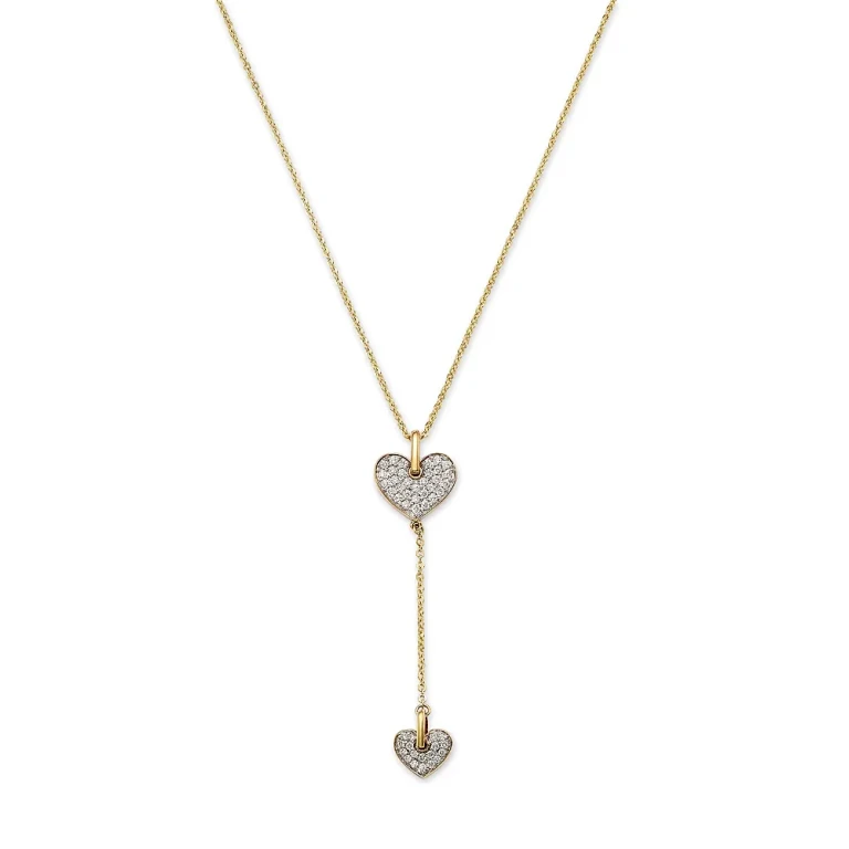 Diamond Double Heart Lariat Pendant Necklace in 14K Yellow Gold, 0.45 tcw