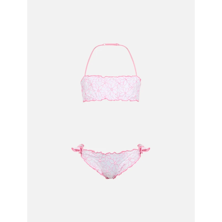 Mc2 Saint Barth Girl Classic Bandeau Bikini Emy With Daisy Embroidery White