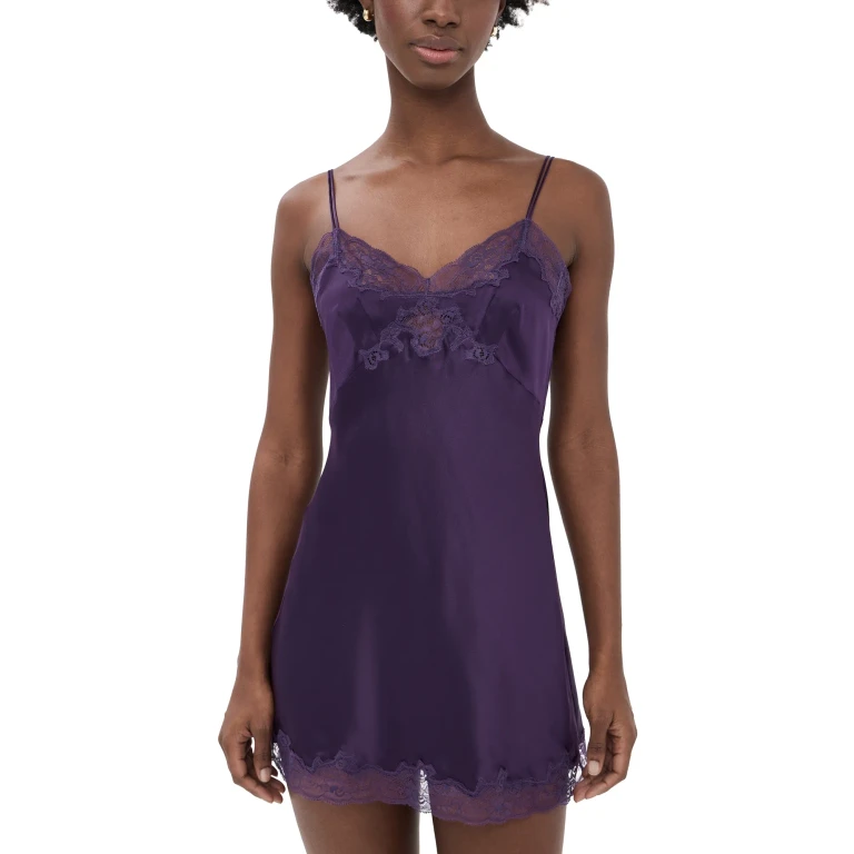 Only Hearts Silk Charmeuse Mini Slip Dress Plum S