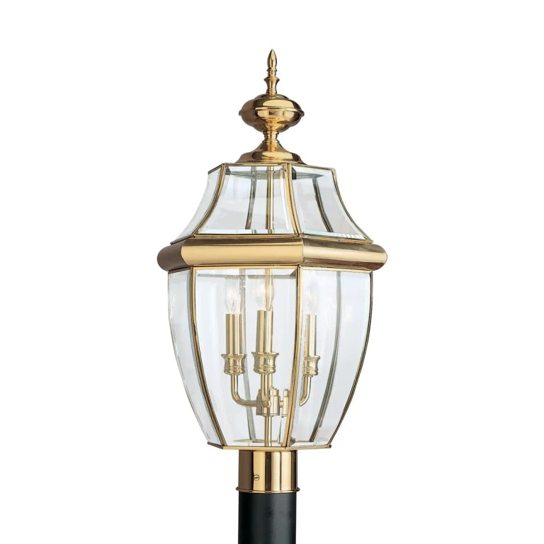 Polished Brass Three Light Outdoor Post Lantern from the Lancaster Collection