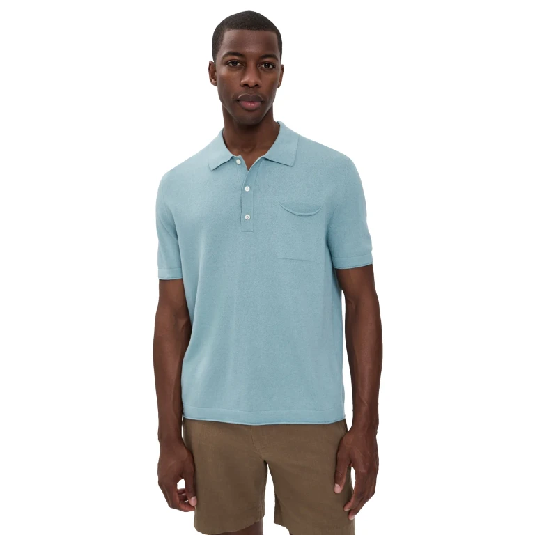 Billy Reid Cotton Linen Sweater Polo Sky Blue S