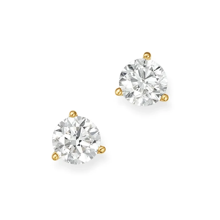 Certified Diamond Stud Earrings in 18K Yellow Gold Martini Setting, 1.0 tcw