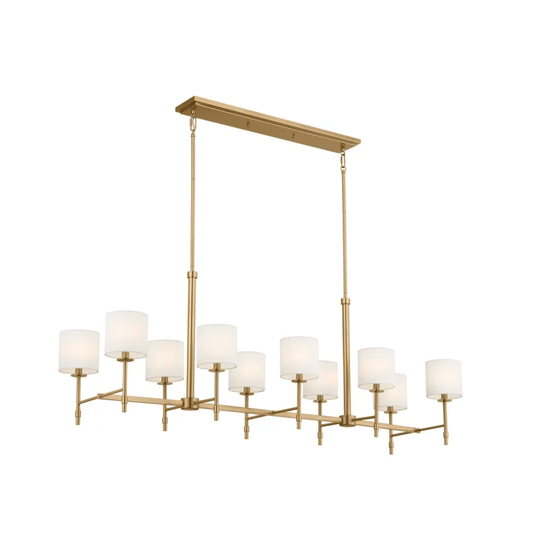 Brushed Natural Brass Ten Light Linear Chandelier from the Ali Collection
