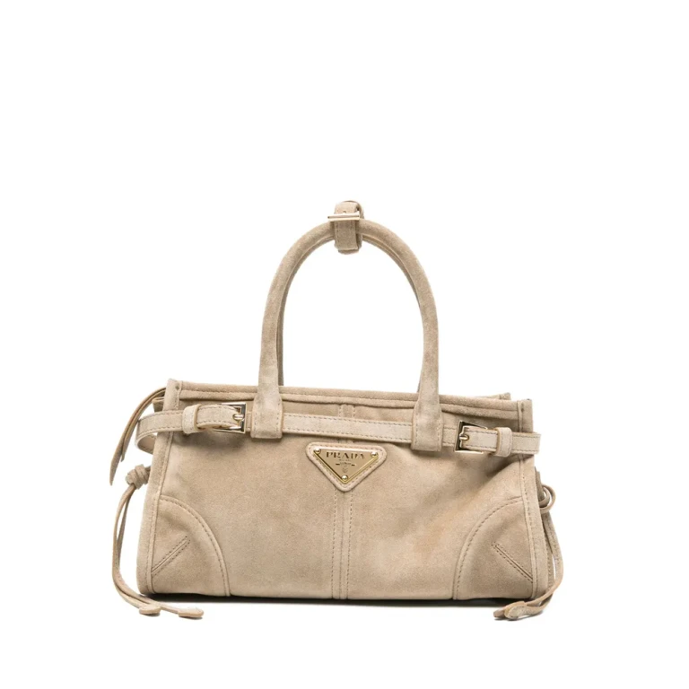 Prada Buckle Suede Tote Bag