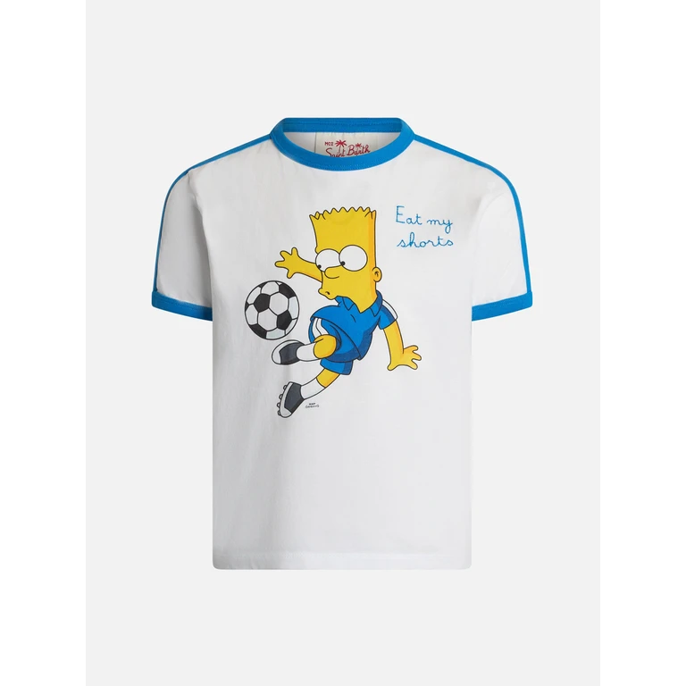 Mc2 Saint Barth Boy White Cotton T-Shirt Dean Jr With Bart Simpson Print And Embroidery The Special Edition