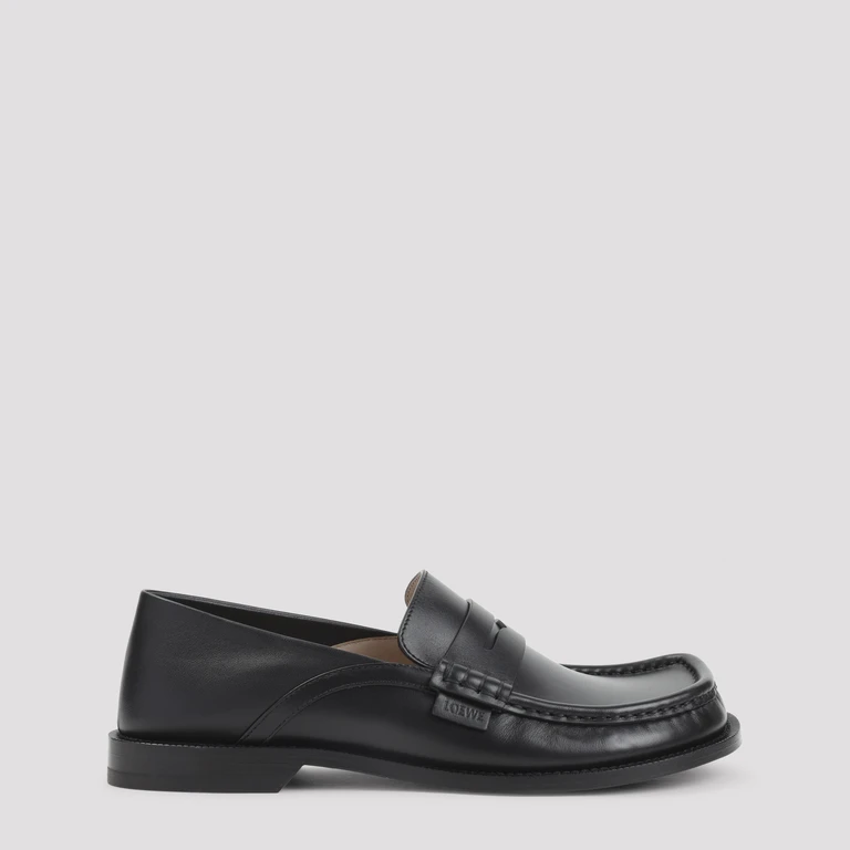 Loewe Campo Flap Back Loafers Black Calf Skin Shoe - Men