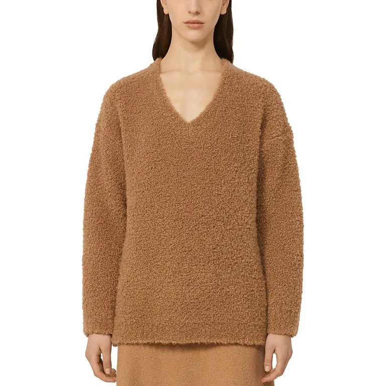 Max Mara Pantera Suéter de gola V em lã e seda