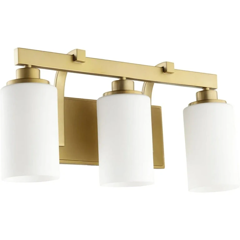 Quorum Lancaster 3-Light 10" Bathroom Vanity Light in Aged Brass