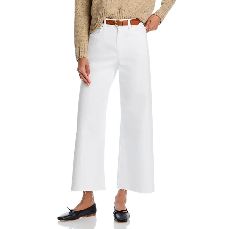 Paige Anessa Raw Hem High Rise Cropped Wide Leg Jeans in Crisp White