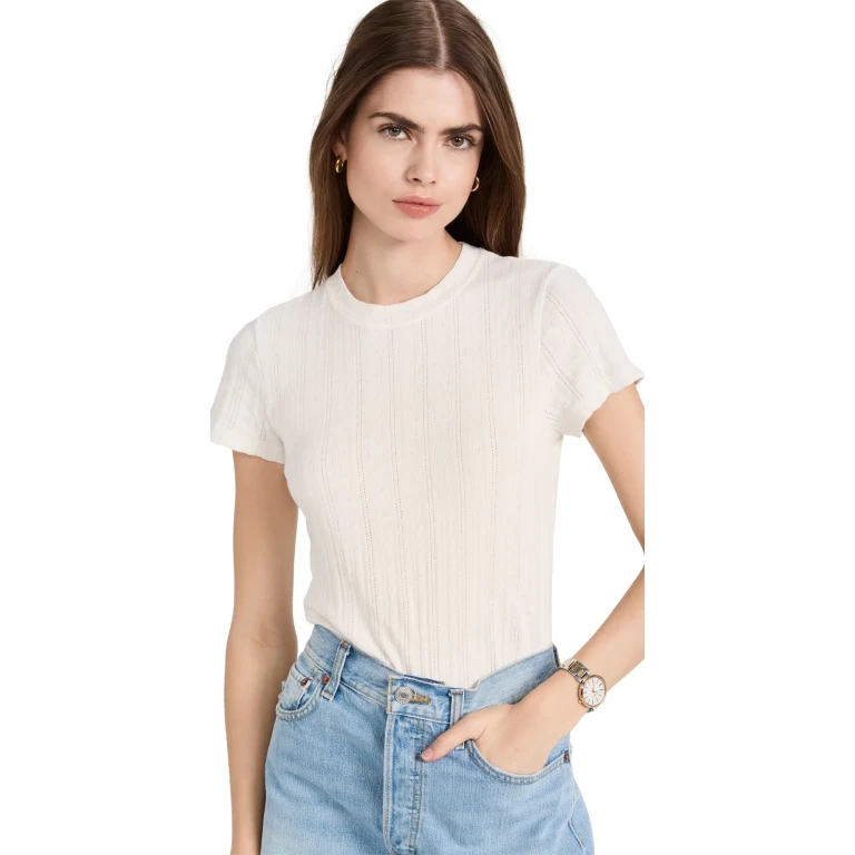 RE/DONE Pointelle Baby Tee Vintage White L