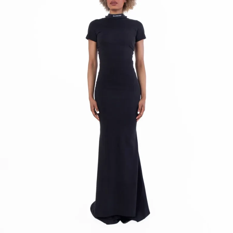 Balenciaga Mock Neck Cotton Maxi Dress, Size Medium