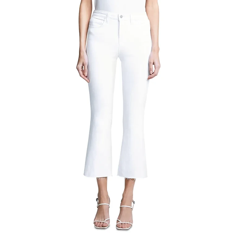 L'Agence Kendra Mid Rise Crop Flare Jeans in Blanc