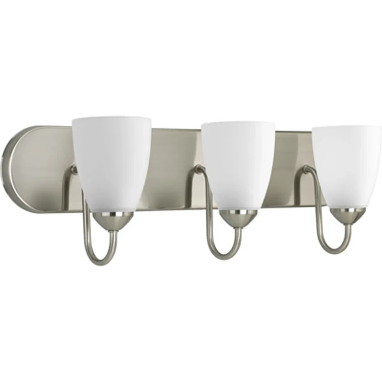 Brushed Nickel Three Light Bath from the Gather Collection