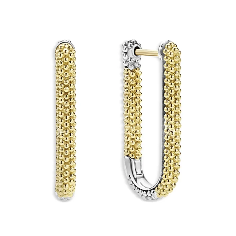 Lagos 18K Yellow Gold & Sterling Silver Caviar Lux Beaded Oval Hoop Earrings - Exclusive