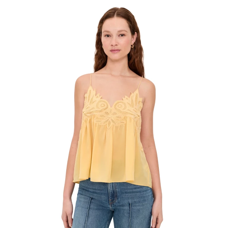 Ulla Johnson Rosie Lace Applique Silk Tank Top Dandelion 8