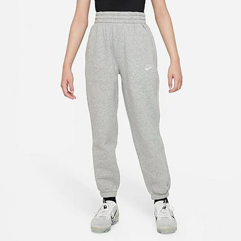 Nike Big Kids Sportswear Club Fleece Loose Jogger Pants in Dark Grey Heather/Base Grey/White Size: XS