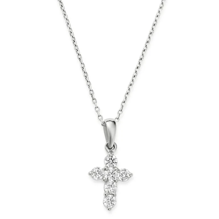 Diamond Mini Cross Pendant Necklace in 14K White Gold, 0.25 tcw