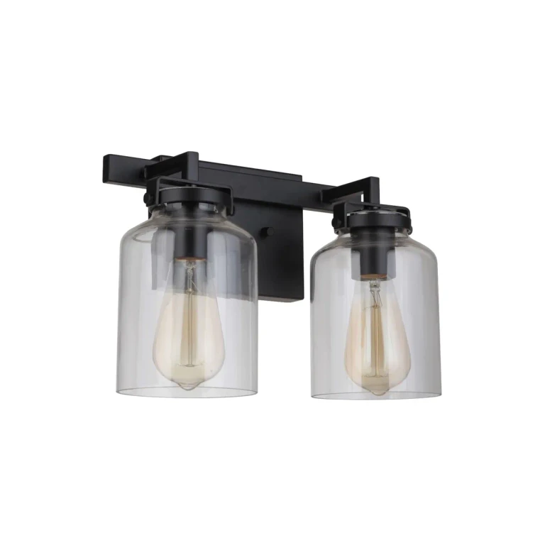 Flat Black Dark Teak Two Light Vanity from the Foxwood Collection