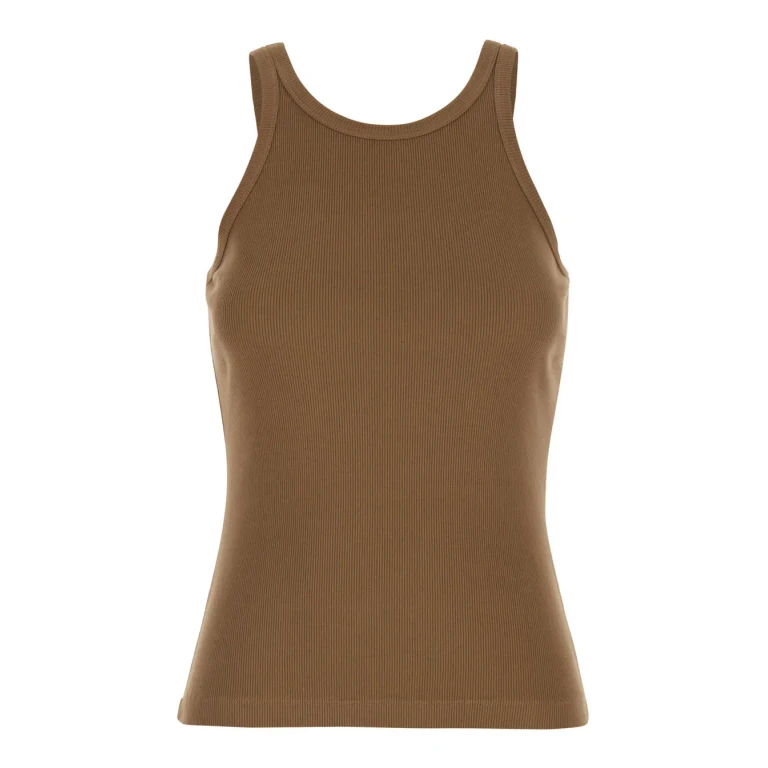 Ribbed Tank Top jucca Brown With Round Neck In Cotton For Women