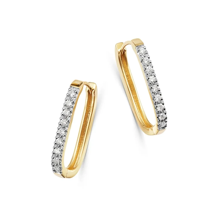 Diamond Square Hoop Earrings in 14K Yellow Gold