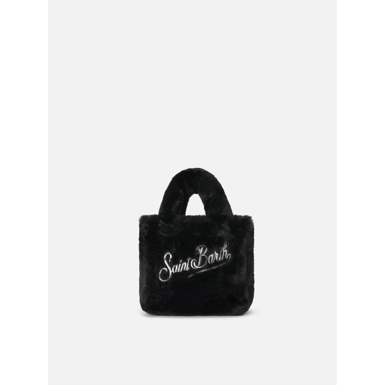 Mc2 Saint Barth Vanity Mini Soft Handbag Black Faux Fur Grey Bag - Unisex