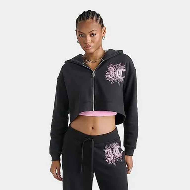 Juicy Couture Women's Ren Cropped Full-Zip Hoodie in Liquorice Size: XS