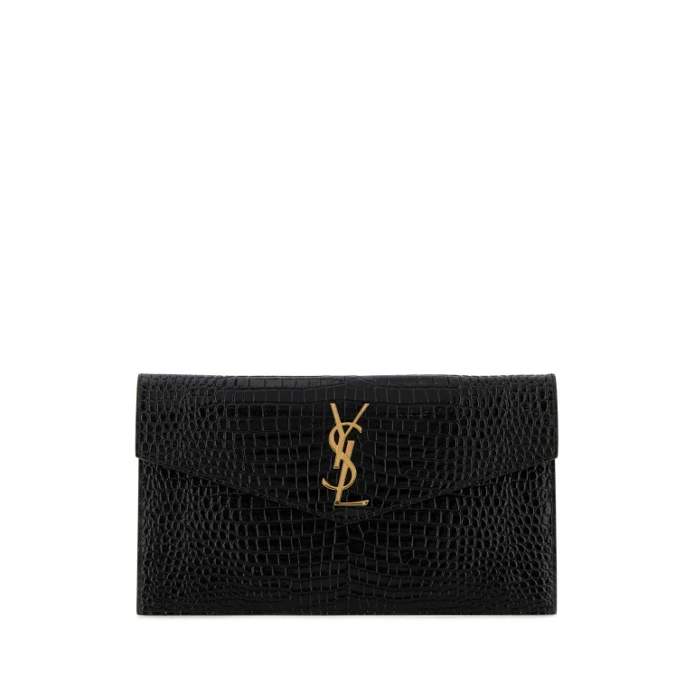 Black Leather Uptown Clutch