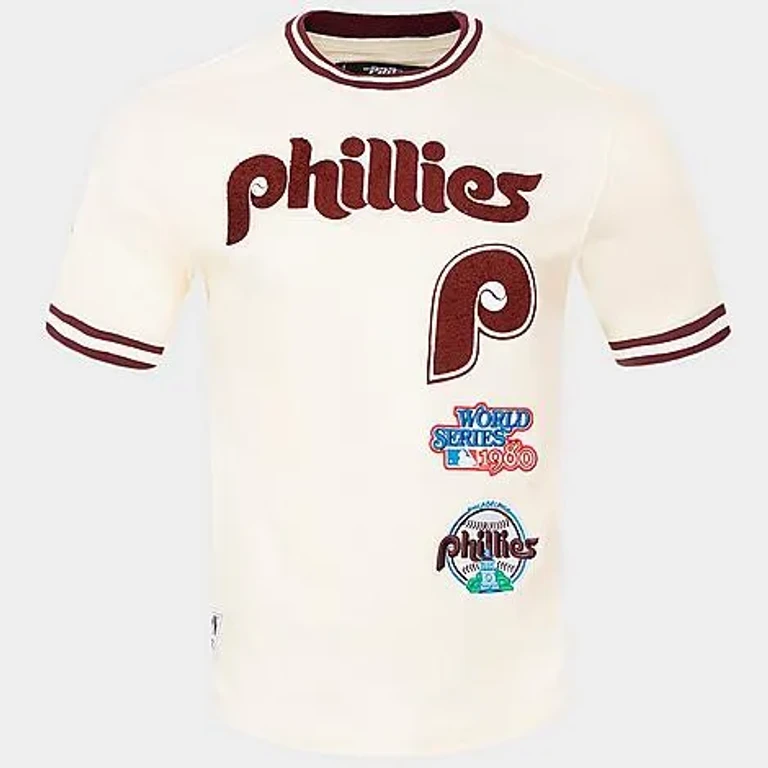 Pro Standard Men's Philadelphia Phillies MLB Retro Classics T-Shirt in Eggshell/Wine Size: Small