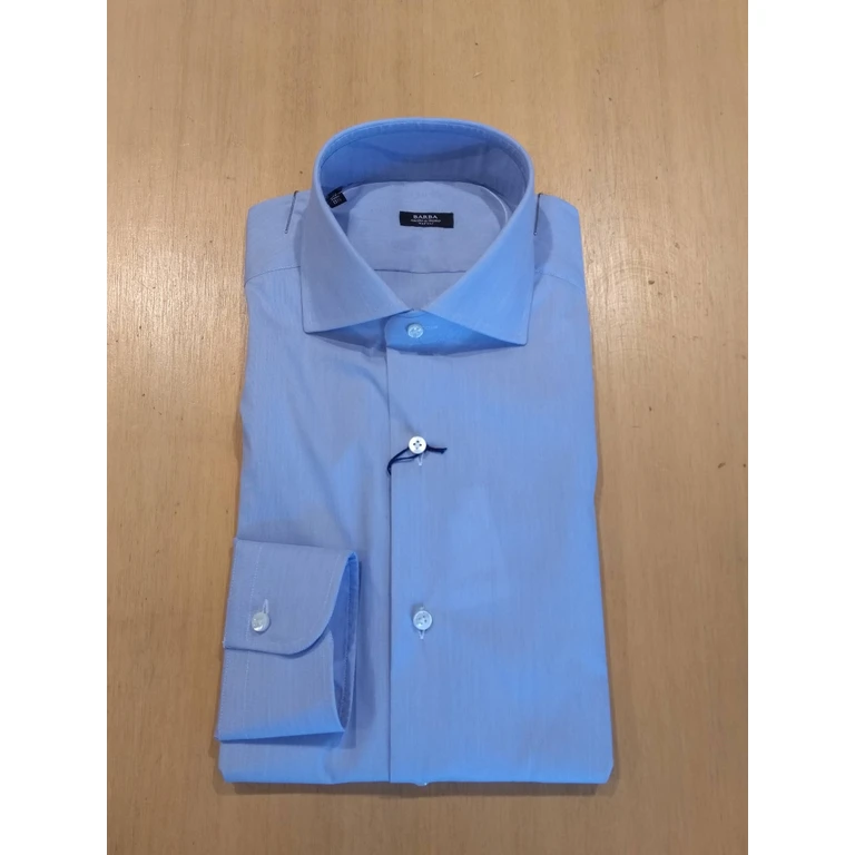 Barba Classico Neck Blue Cotton Shirt - Men