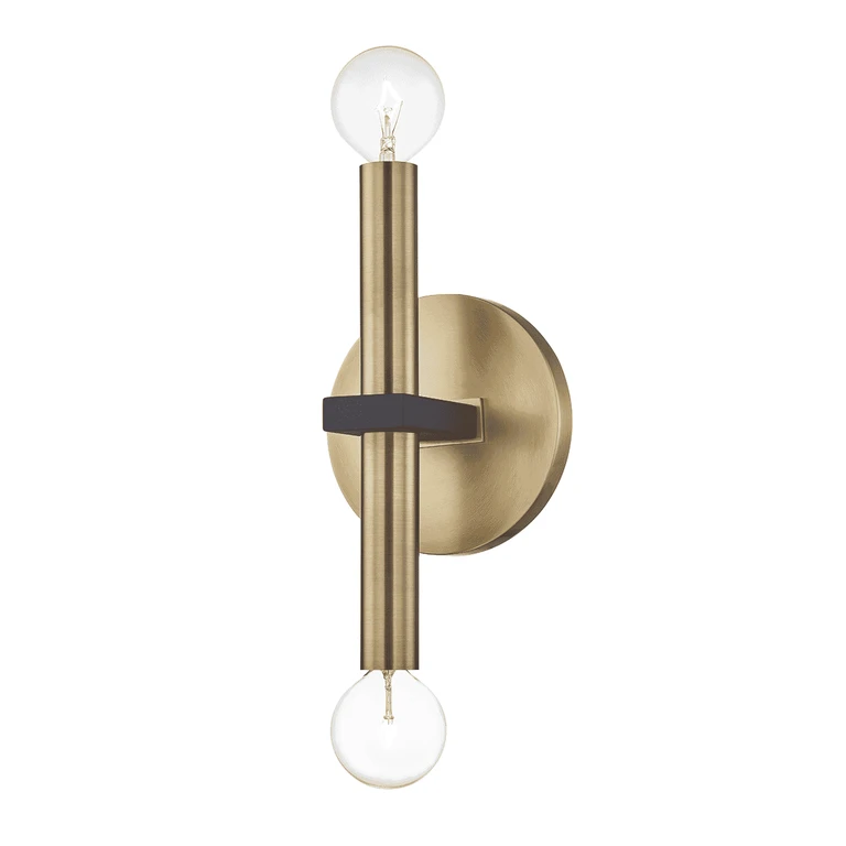Aged Brass Black Two Light Wall Sconce from the Colette Collection