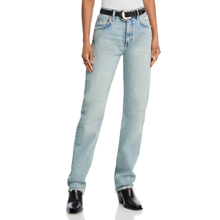 Re/Done The Blondie High Rise Straight Jeans in Ripped Tides