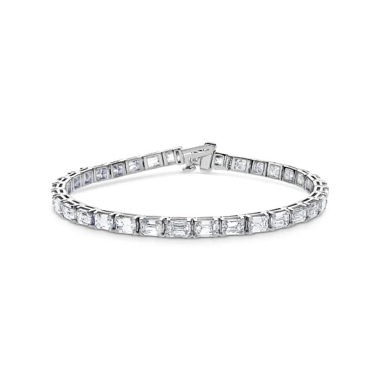 Certified Lab Grown Diamond Emerald Cut Tennis Bracelet in 18K White Gold, 11.75 tcw